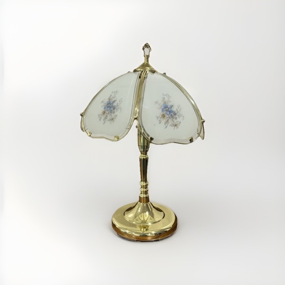 GLASS SHADE Panel ONLY  For Vintage Touch‎ Lamp, 3 Way Brass 6-Panel - Floral - Picture 9 of 10